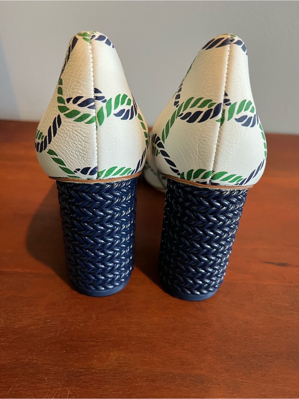 Tory Burch Maritime Block Heel Leather Pumps Green And Blue Nautical Rope Sz 10M - Picture 4 of 10